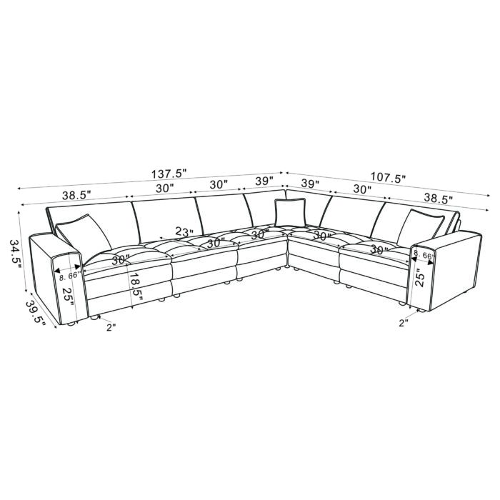 Atlantic 6-piece Upholstered Modular Sectional Sofa Blue - Image 11