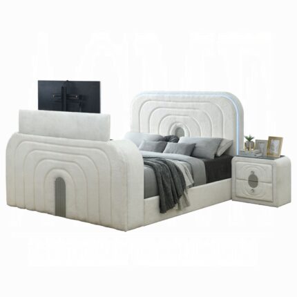 king Bed w/LED, TV Cabinet, Fireplace & Bluetooth